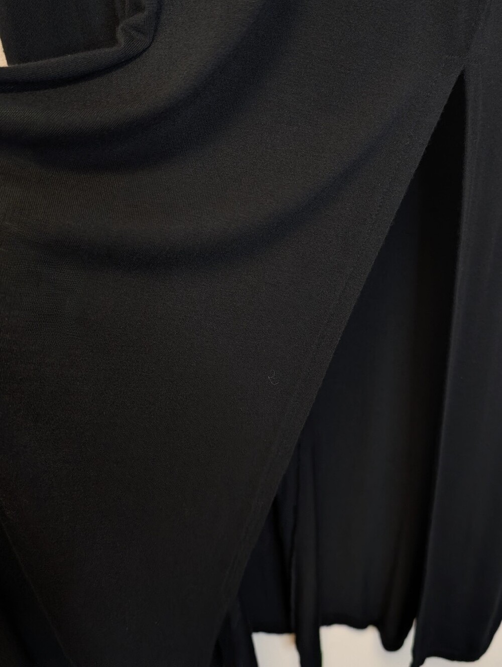 Express Black Maxi Dress Smocked Textured Bodice Dramatic Double Slit Stretchy M - Picture 9 of 13